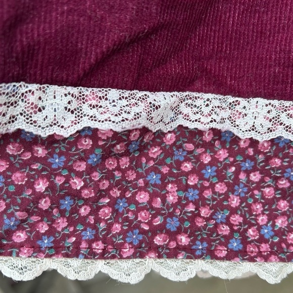 VTG Prairie Skirt Gunne Sax Style Corduroy Calico Ditzy Floral Lace 6X USA 70s - Picture 8 of 13